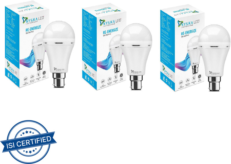 Syska SSK-EMB-09-01 Pack of 3 3.5 hrs Bulb Emergency Light(White)