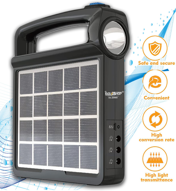 iDOLESHOP Portable Solar Panel Generator System USB Port with Flashlight 1 hrs Flood Lamp Emergency Light(Black)