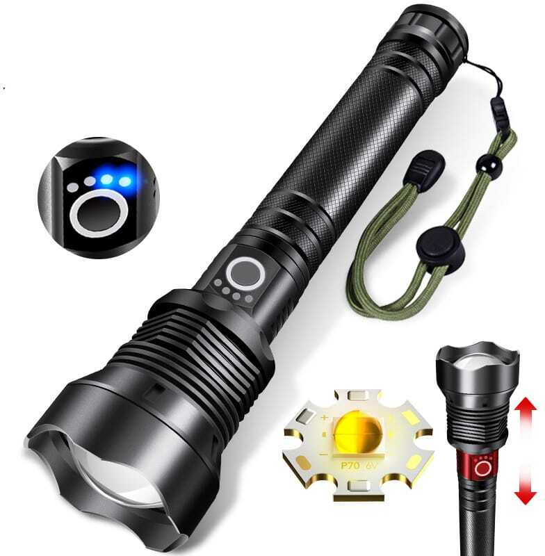 Oximus High Power Long Distance Rechargeable Flashlight Support Zoom In/Focus Accuracy 12 hrs Torch Emergency Light(Black)