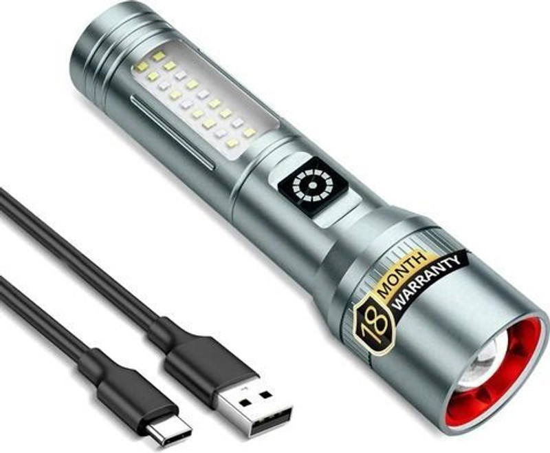 CRENTILA Dual Mode Full Led Emergency Rechargeable Long Range Up to 1 Km with Backlight 8 hrs Torch Emergency Light(Black, Grey)