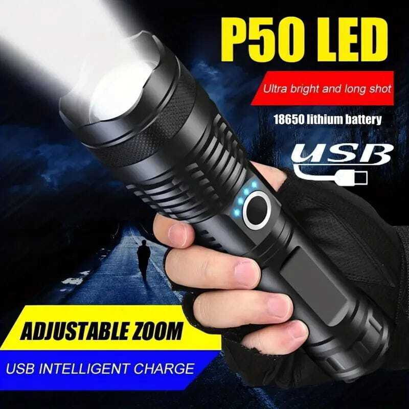 Oximus 5modes Metal Rechargeable USB Tactical, Waterproof Portable Light super bright Torch(Black, 16 cm, Rechargeable)