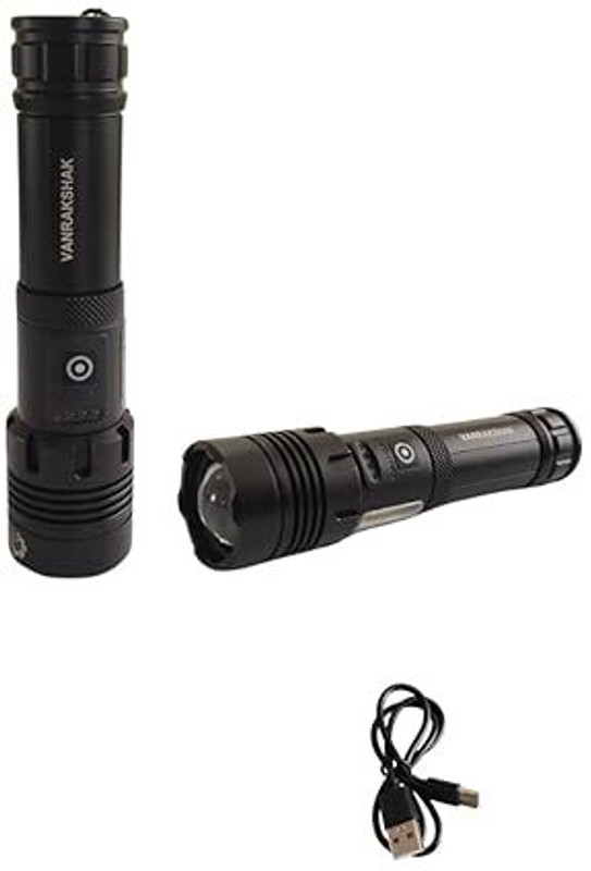 Vanrakshak FL-Z73 3000 Lumens White-Laser Rechargeable Flashlight 1 hrs Torch Emergency Light(Black)