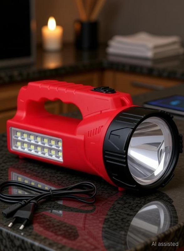 GLOWISH SOLAR CHARGING OPTION SIDE LED SUPPORT SUPER BRIGHT LONG RANGE SEARCHLIGHT 12 hrs Torch Emergency Light(Red)