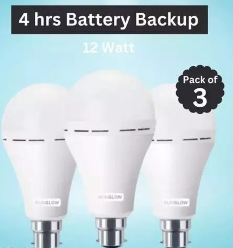 Gold Nation Emergency Rechargeable Led Inverter Bulb 12 Watt Pack Of 3 , Inverter Ac Dc Bulb 4 hrs Bulb Emergency Light(White)