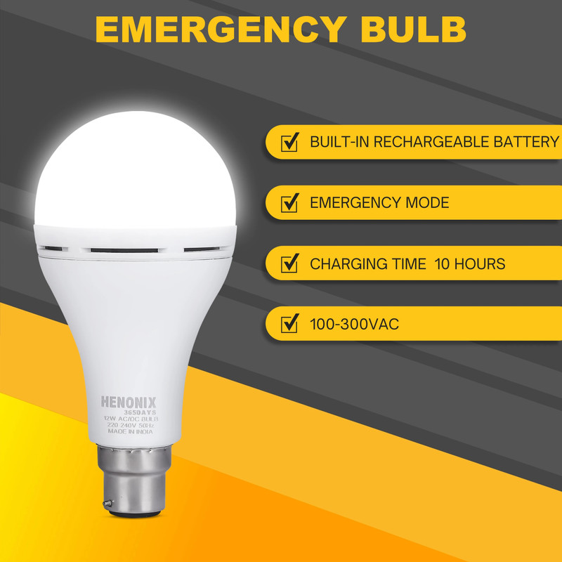 HENONIX Matte Finish Led Rechargeable Bulb 4 hrs Bulb Emergency Light(White)
