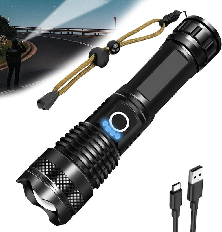 HYMASA M983 Zoomable Rechargeable Torch |Super Bright LED Long Distance Beam Flashlight 12 hrs Torch Emergency Light(Black)