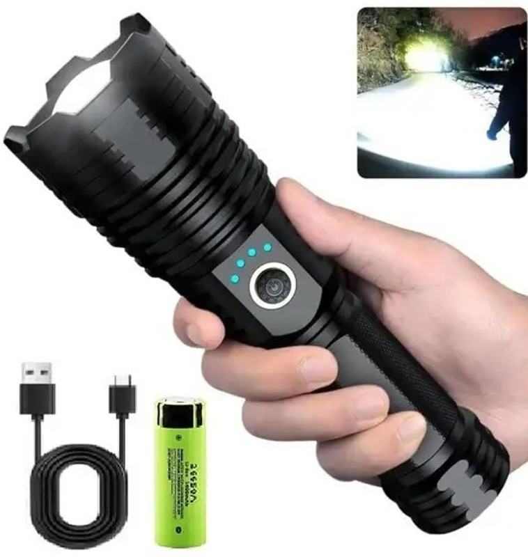 Sument 376 Strong Light Flashlight Ultra-Bright Long-Range Zoom Waterproof 8 hrs Torch Emergency Light(Black)