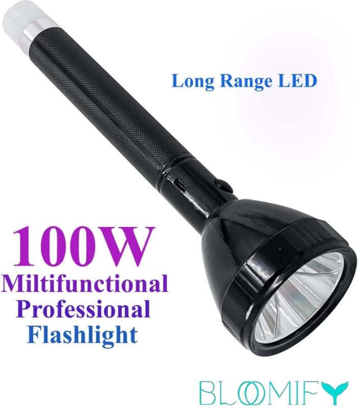 BloomiFy Bloomyfy powerful rechargeable long range led focus flash light 8 hrs Torch Emergency Light(Black)