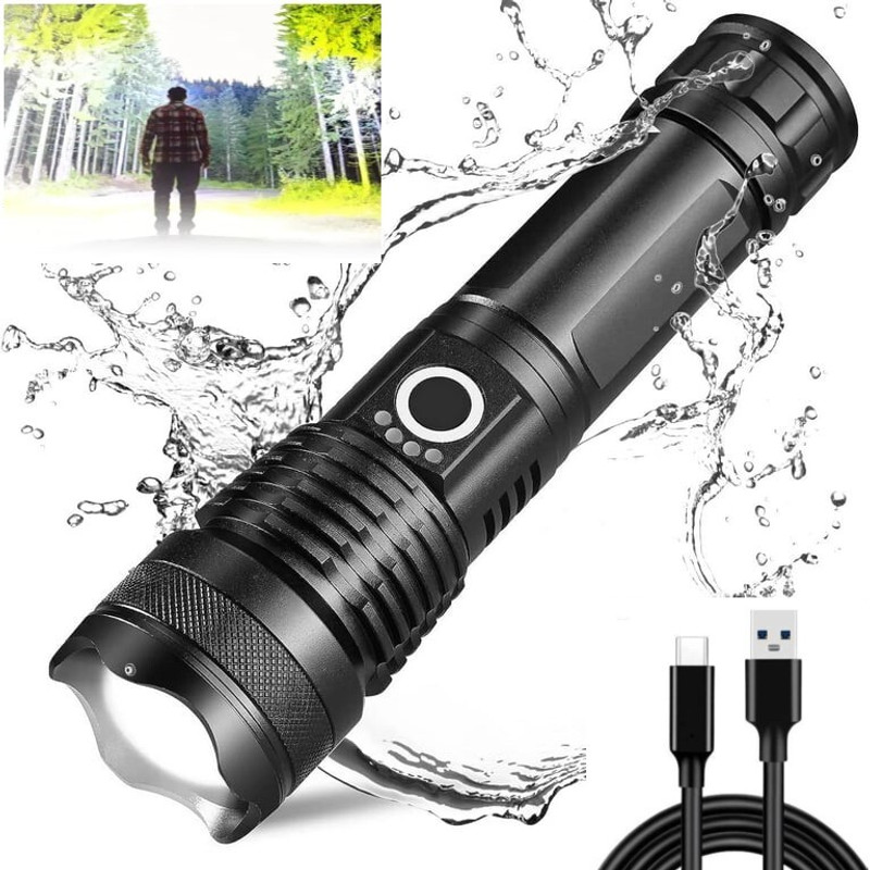 Zeno volt 376 Rechargeable Flashlight Type-C | Ultra-Bright, Long-Range Emergency Torch(Black, 18 cm, Rechargeable)