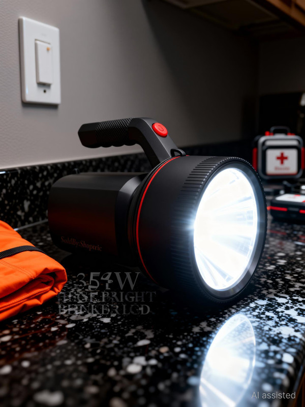 shoptric 4 km long range blinker laser jumbo kisan torch 350W brightest 4 mode LED light 24 hrs Torch Emergency Light(Black)