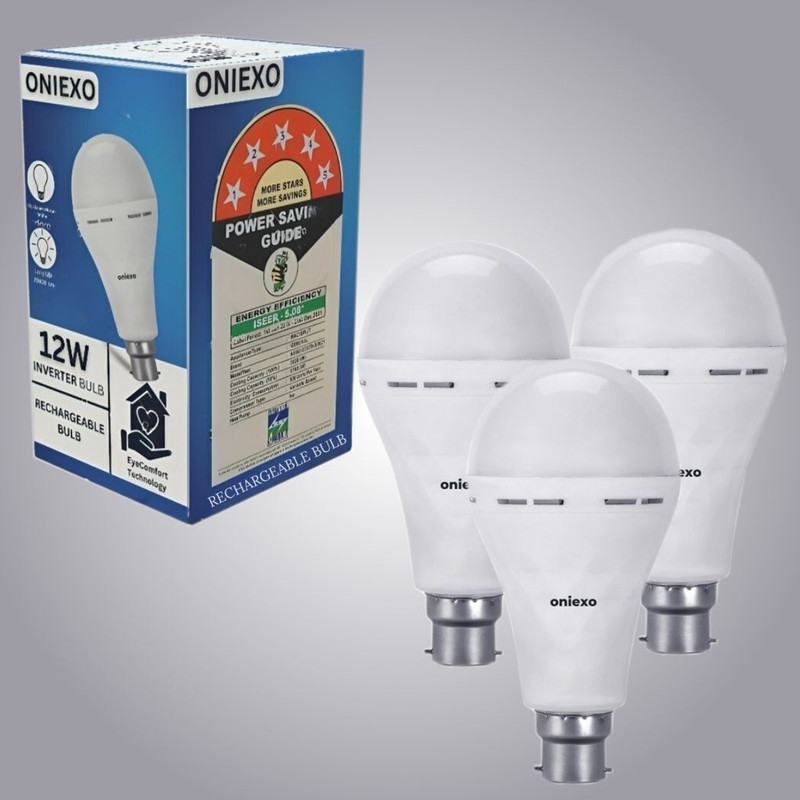 ONIEXO Pack of 3-Quick-Charging 12W LED Bulb for Efficient Backup in Power Failures 4 hrs Bulb Emergency Light(White)