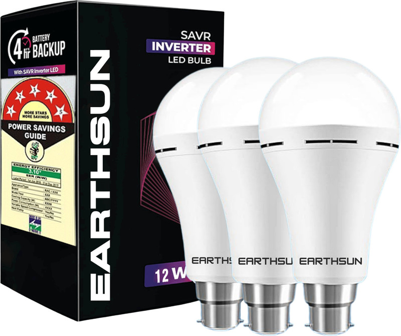 EarthSun 12W LED Emergency Backup Bulb Long Life Rechargeable Bulb| Pack of 3 2 hrs Bulb Emergency Light(White)
