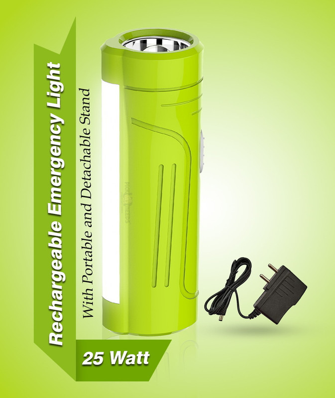 Pick Ur Needs Mini Pocket LED 25W Rechargeable Flashlight Torch With Emergency Side Tube Light 3 hrs Torch Emergency Light(Green)