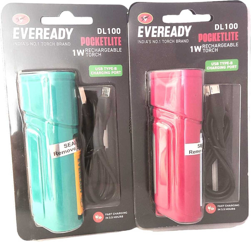 EVEREADY DL100 POKETLITE Pack of TWO 2 hrs Torch Emergency Light(Pink, Green)