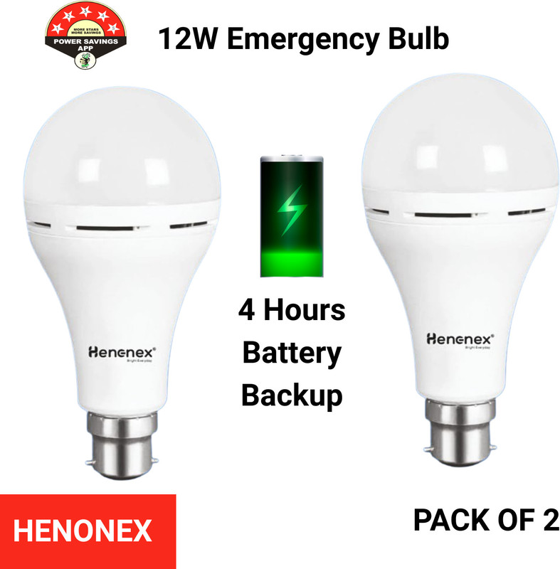 Henonex Emergency Bulb Pack of 2 | Auto-On Backup Bulbs for Load Shedding & Blackouts 2 hrs Bulb Emergency Light(White)