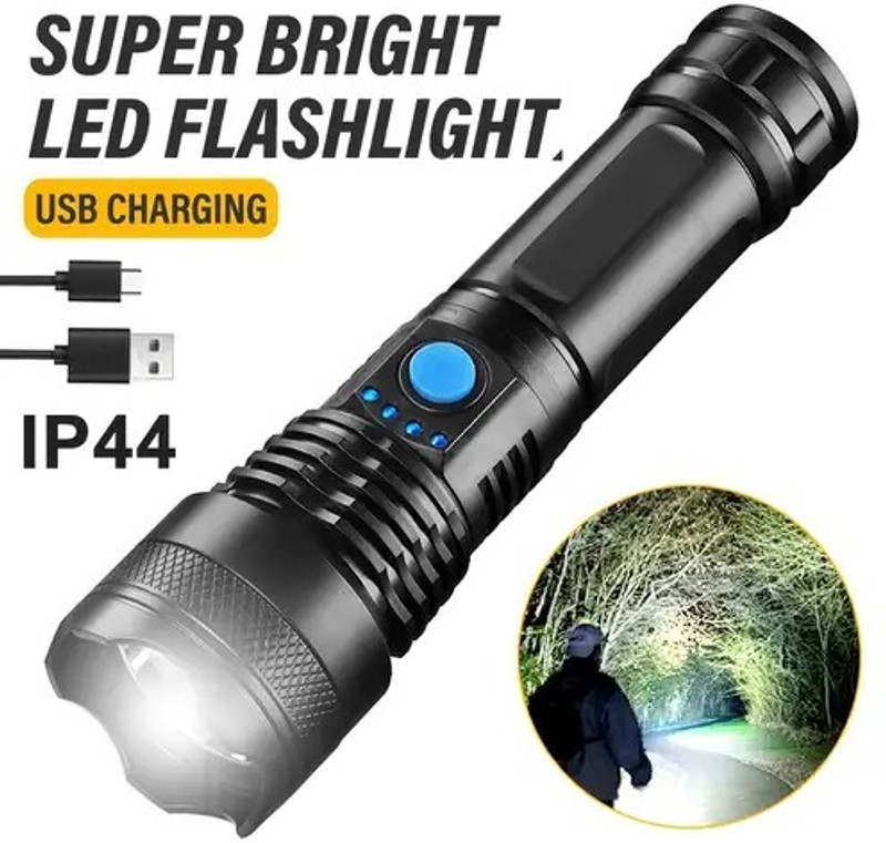 Zeno volt 376 LED Rechargeable Metal Torch 8 hrs Torch Emergency Light(Black)