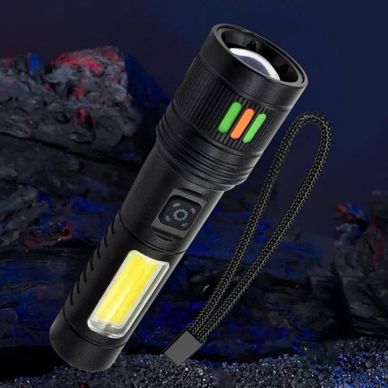 Dazzel Flex Rechargeable C Type USB Portable Light Long Range 1000 Meter Adjustable Focus 8 hrs Torch Emergency Light(Black)