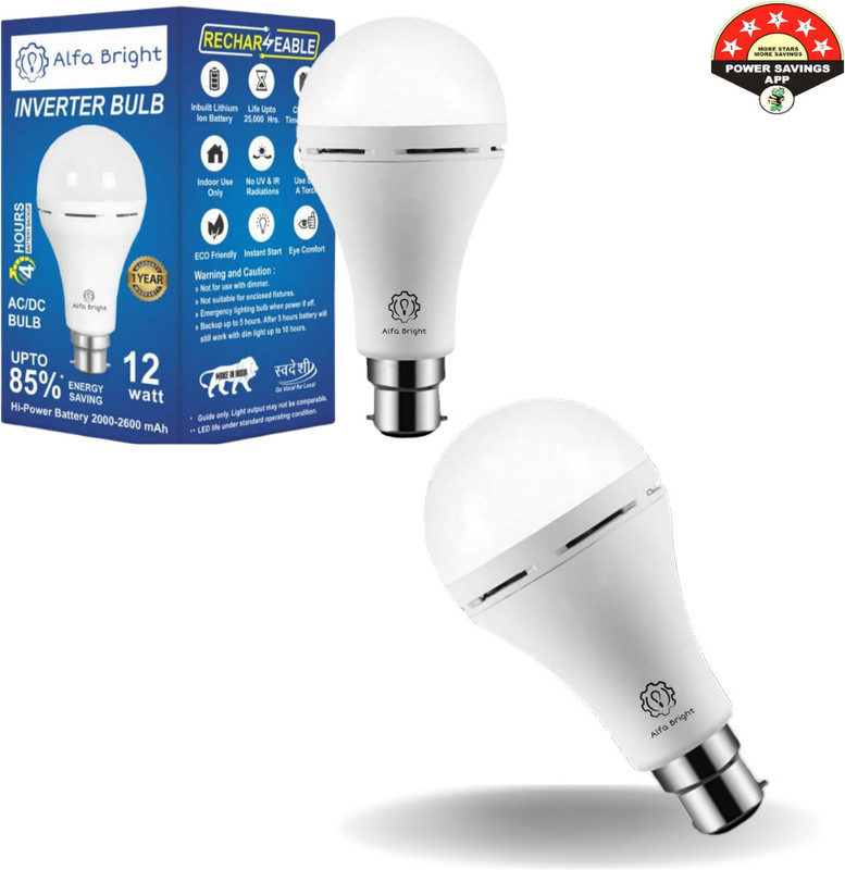 Alfa Bright Self-Charging 12W LED Bulb with Emergency Power Storage 4 hrs Bulb Emergency Light(White)