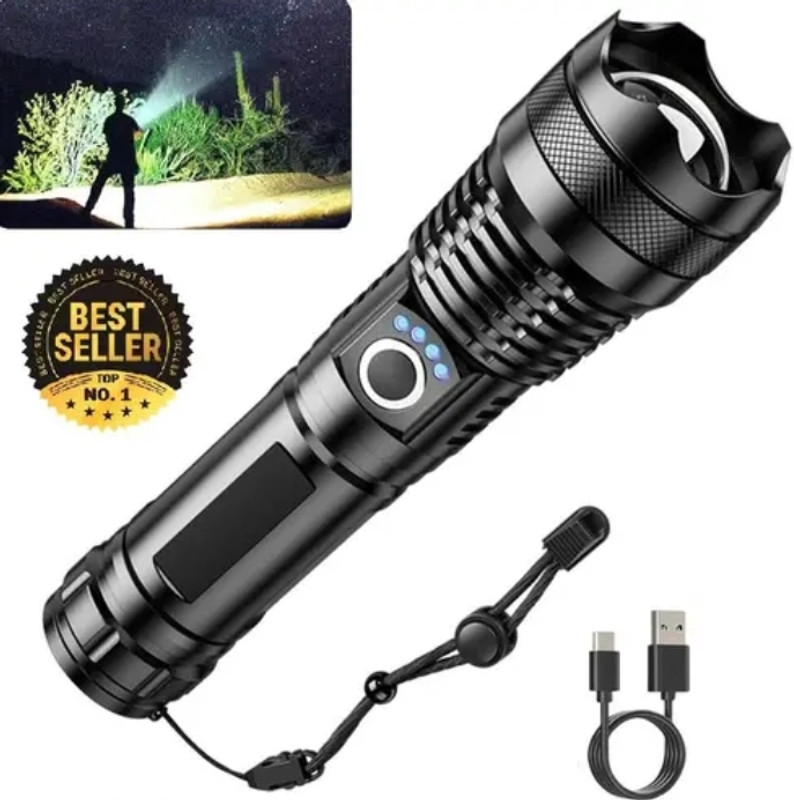 Zeno volt Rechargeable Waterproof Metal Torch Long Range Upto 1KM 8 hrs Torch Emergency Light(Black)