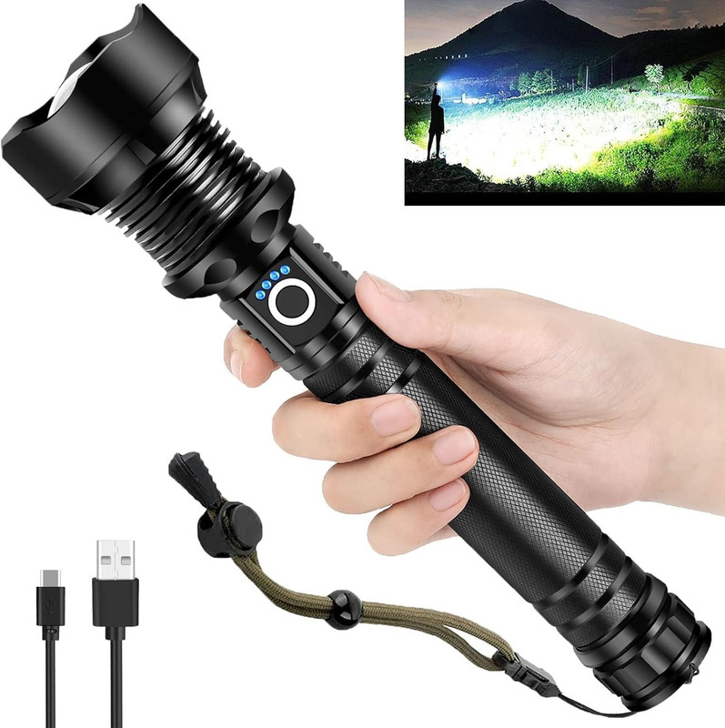 Zeno volt 375 Torch Light, Long Distance Rechargeable Flashlight, Heavy Duty Zoomable 12 hrs Torch Emergency Light(Black)