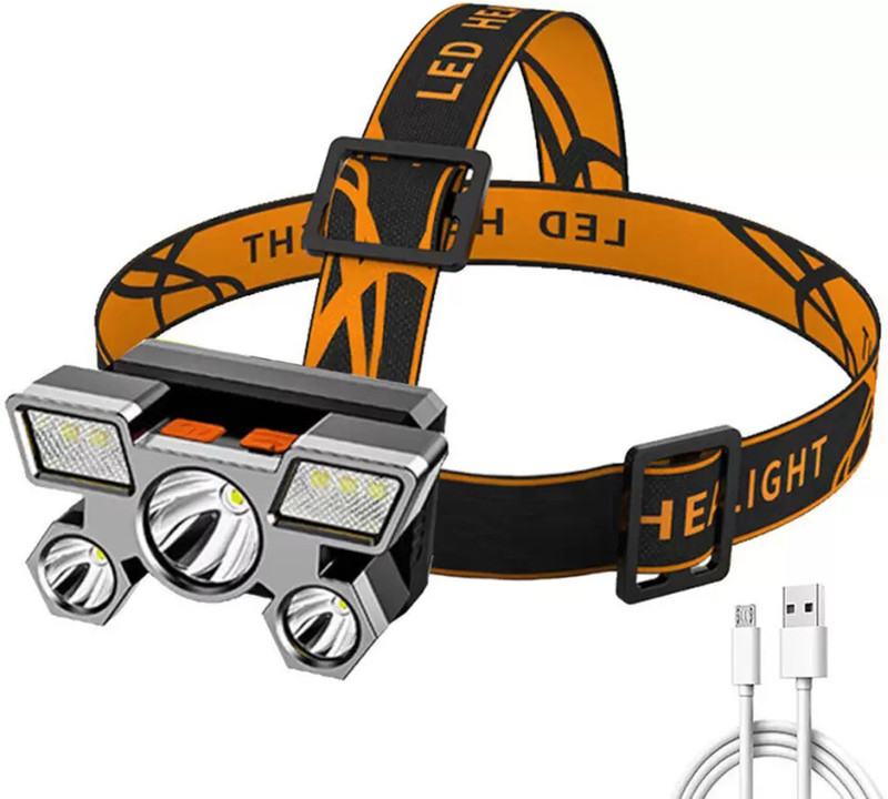 Care 4 Headlight 5 Light Source Ultra Bright Rechargeable Headlamp 5 hrs Torch Emergency Light(Orange)