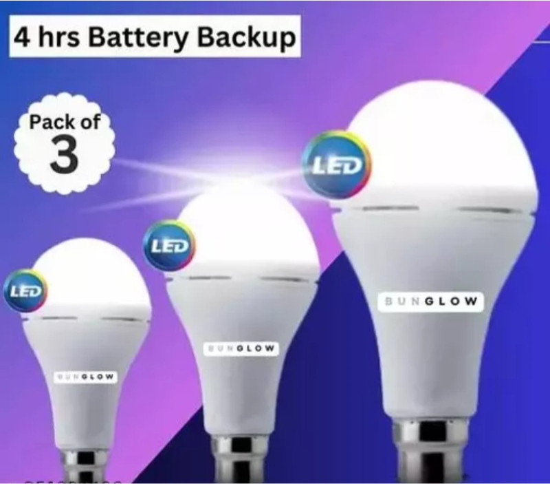 Gold Nation Emergency Rechargeable Led Inverter Bulb 12 Watt Pack Of 3 , Inverter Ac Dc Bulb 4 hrs Bulb Emergency Light(White)