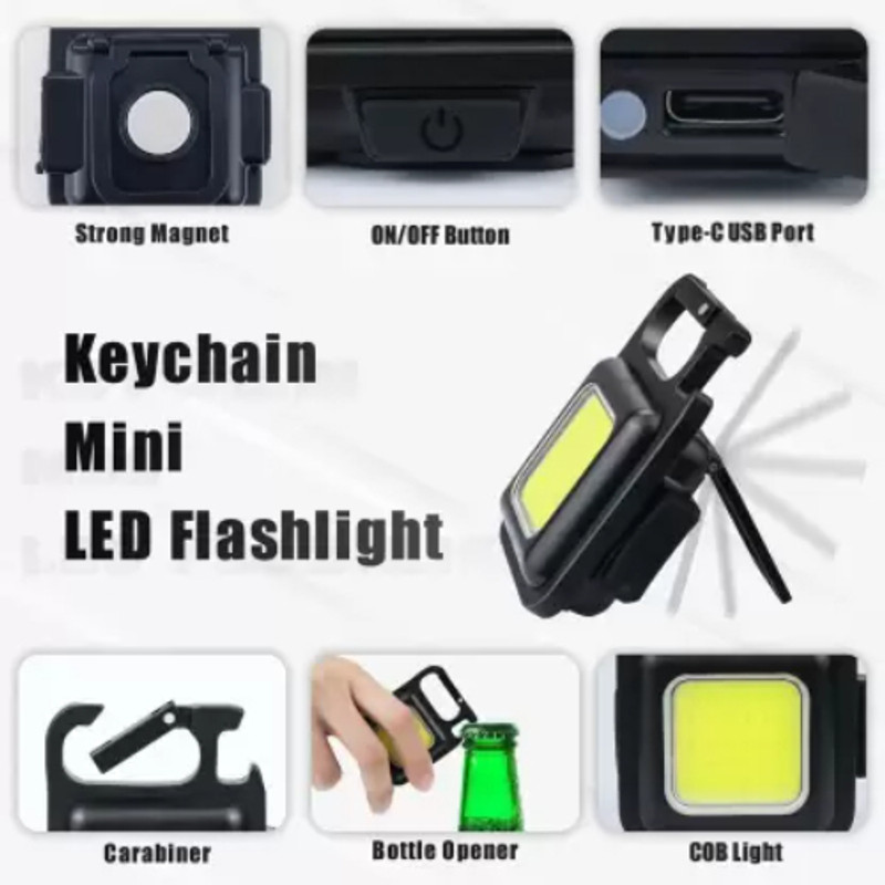 SACRO ATY_872H_MINI COB FLASHLIGHT BRIGHT RECHARGEABLE KEYCHAIN MAGNETIC WORK LIGHT 6 hrs Lantern Emergency Light(Black)