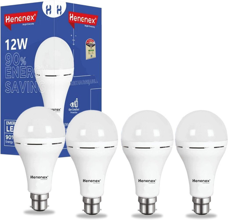 Henonex 12W LED Bulb with Emergency Charging Feature|Pck of 4 4 hrs Bulb Emergency Light(White)