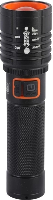 UNZAG Metal Torch Zoomable Led Metal Torch 5 Modes Flashlight,Cc 2 hrs Lantern Emergency Light(Black, Red)
