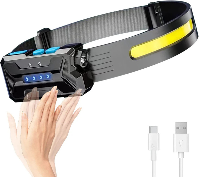 ECOSKY USB Rechargeable Headtorch Light For Emergency and Outdoor with Smart Sensor 7 hrs Torch Emergency Light(Black)
