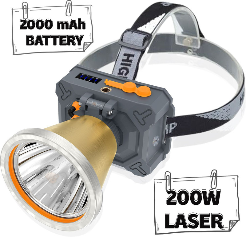 Daily Needs Shop 200 Watt Laser Rechargeable Head Lamp 3 Blink Mode Aluminum Body 4000mAh Battery 5 hrs Torch Emergency Light(Golden)