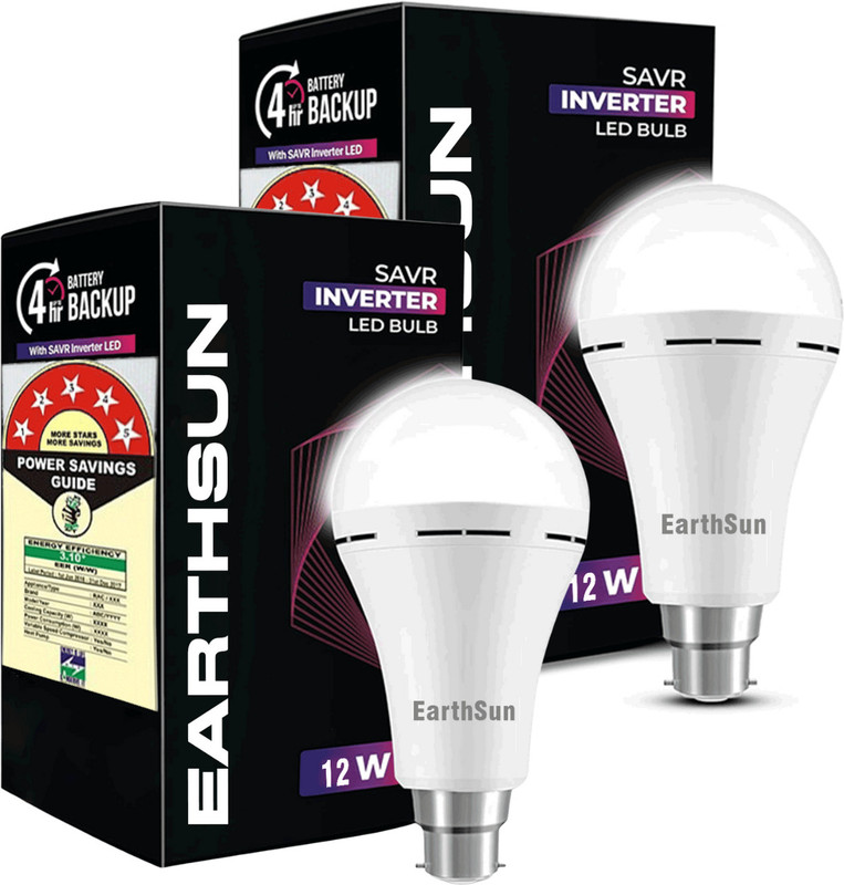 EarthSun 12W Rechargeable Inverter Bulb Emergency Light for Indoor & Outdoor| Pack of 2 2 hrs Bulb Emergency Light(White)