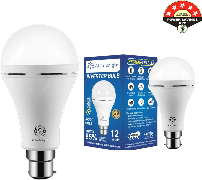 Alfa Bright USB and Solar Charging 12W Emergency LED Bulb 4 hrs Bulb Emergency Light(White)