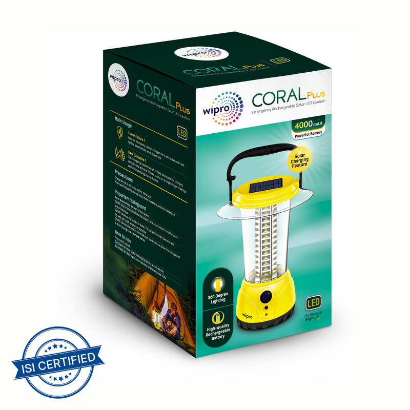Wipro Coral Plus Rechargable Solar LED Lantern 20 hrs Lantern Emergency Light(Yellow)