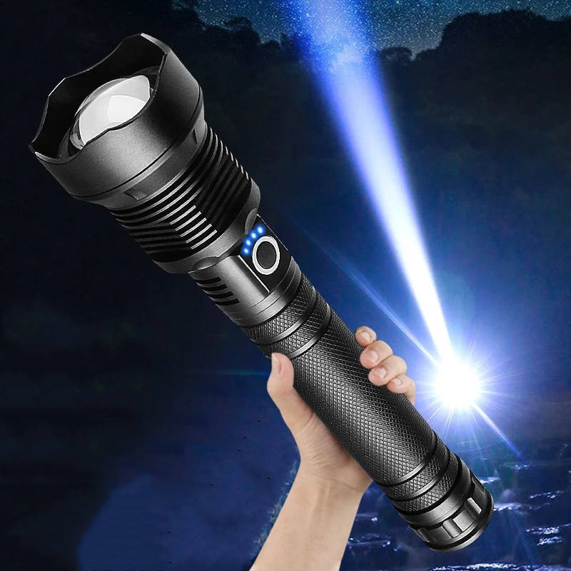 Oximus 90000 High Lumens Tactical Super Bright Flashlight Zoomable 3 Modes Long Lasting Torch(Black, 27 cm, Rechargeable)