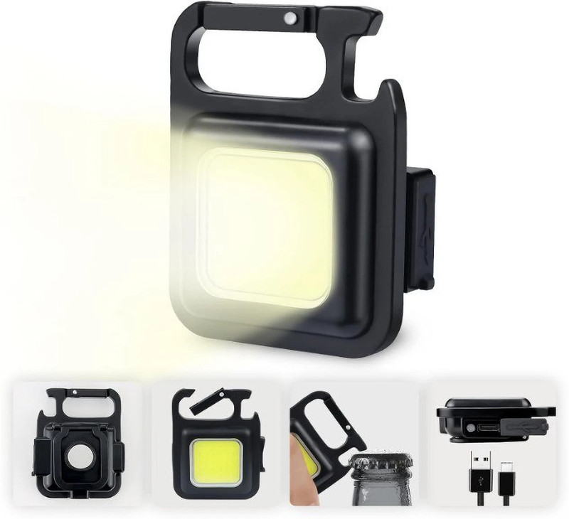UNZAG Small LED Flashlight 800 Lumens COB Rechargeable Keychain Mini Flashlight 1 hrs Flood Lamp Emergency Light(Black)