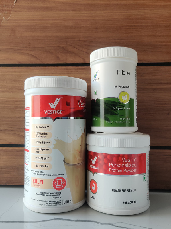 Vestige FAST WEIGHT LOSS COMBO KULFI SHAKE FIBER PROTEIN POWDER 200GM Nutrition Drink(3x1 ml, vanilla shake, FIBER, protein powder 200gm, p200gm Flavored)