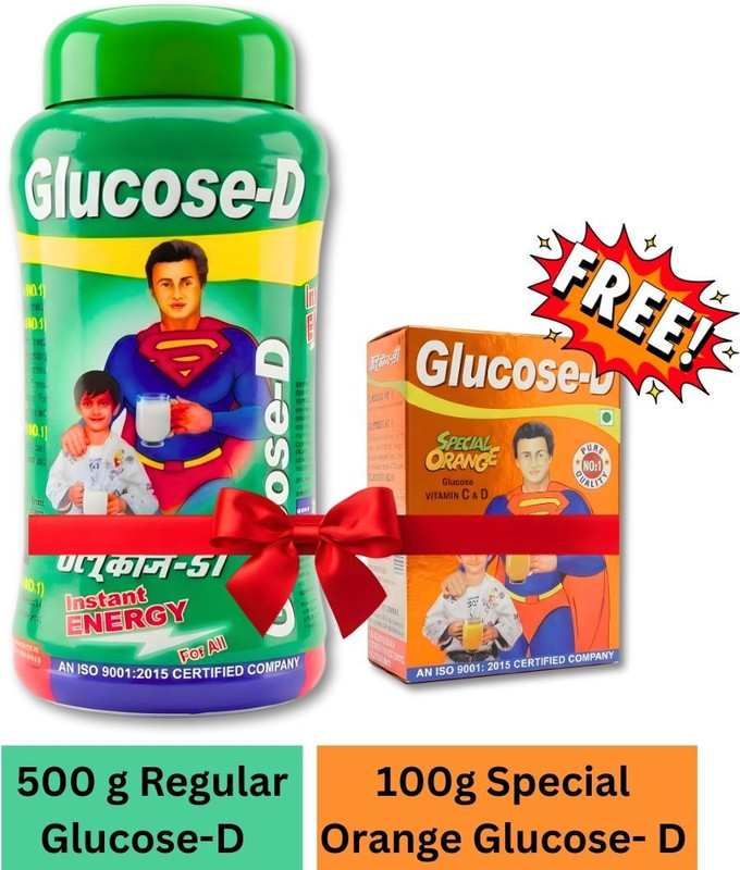 Glucose-D Regular Sports Drink Powder 500g Jar + 100g Special Orange Glucose FREE | Energy Drink(600 g, Regular, Special Orange Flavored)