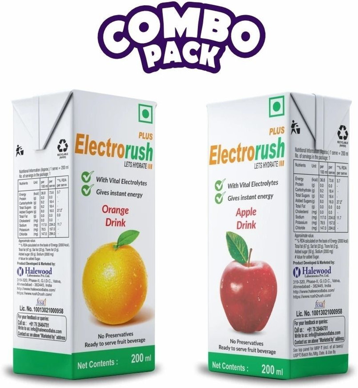 Electrorush Plus Apple & Orange I Energy Drink I With Vital Electrolytes Hydration Drink(10x200 ml, Apple, Orange Flavored)