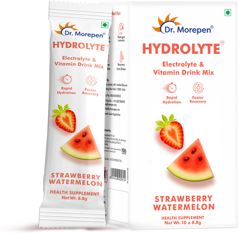Dr. Morepen Hydration Drink Mix with Electrolytes and Vitamins Hydration Drink(10x1 Sachets, Strawberry Watermelon Flavored)