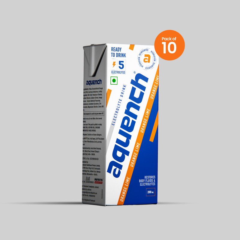 Aquench Electrolyte Drink Orange Lime Flavor |Hydration Drink with 5 Vital Electrolytes Sports Drink(10x200 ml, Orange Lime Flavored)