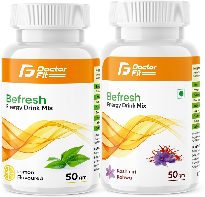 DOCTORFIT Befresh Lemon +K-K Energy Drink for Weight Loss & Refreshing Green Tea Extract Sports Drink(2x50 g, Lemon + Kashmiri Kahwa Flavored)