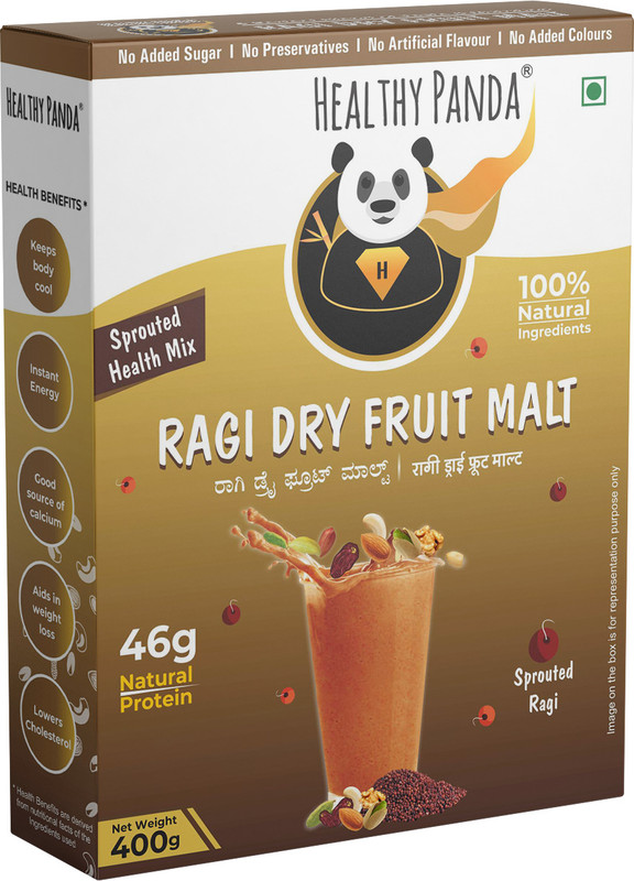 HEALTHY PANDA Organic Sprouted Ragi Dry fruit Malt 400G-Sugar Free-Health Mix for Kids-Adults Nutrition Drink(400 g, Almond Flavored)