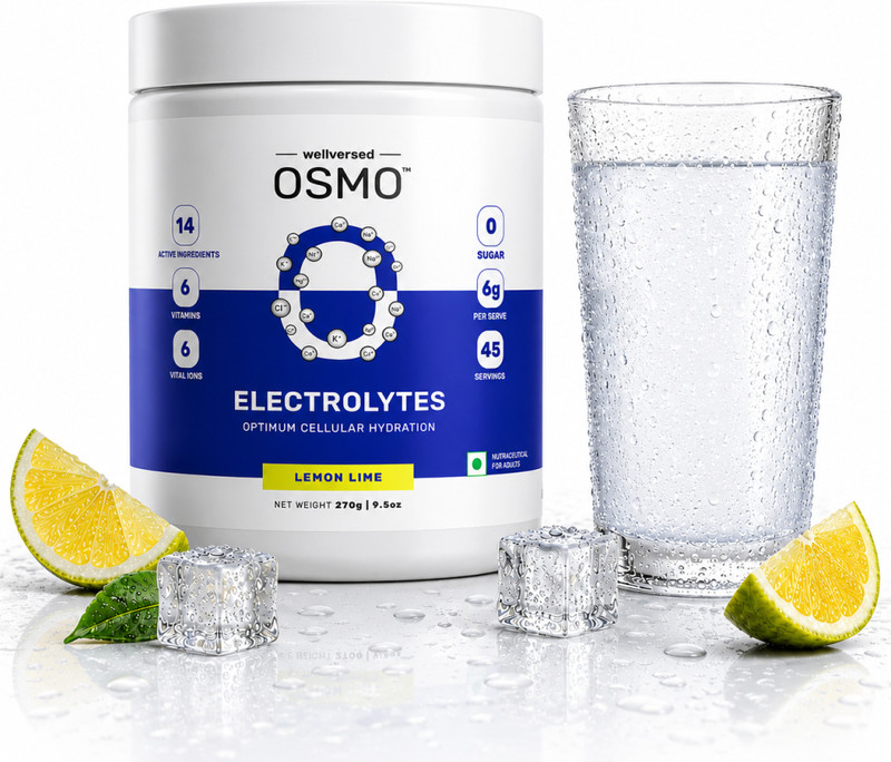Wellversed OSMO Electrolyte Blend with Taurine & Vitamins | Cramp Relief and Rapid Hydration Drink(270 g, Lemon Lime Flavored)