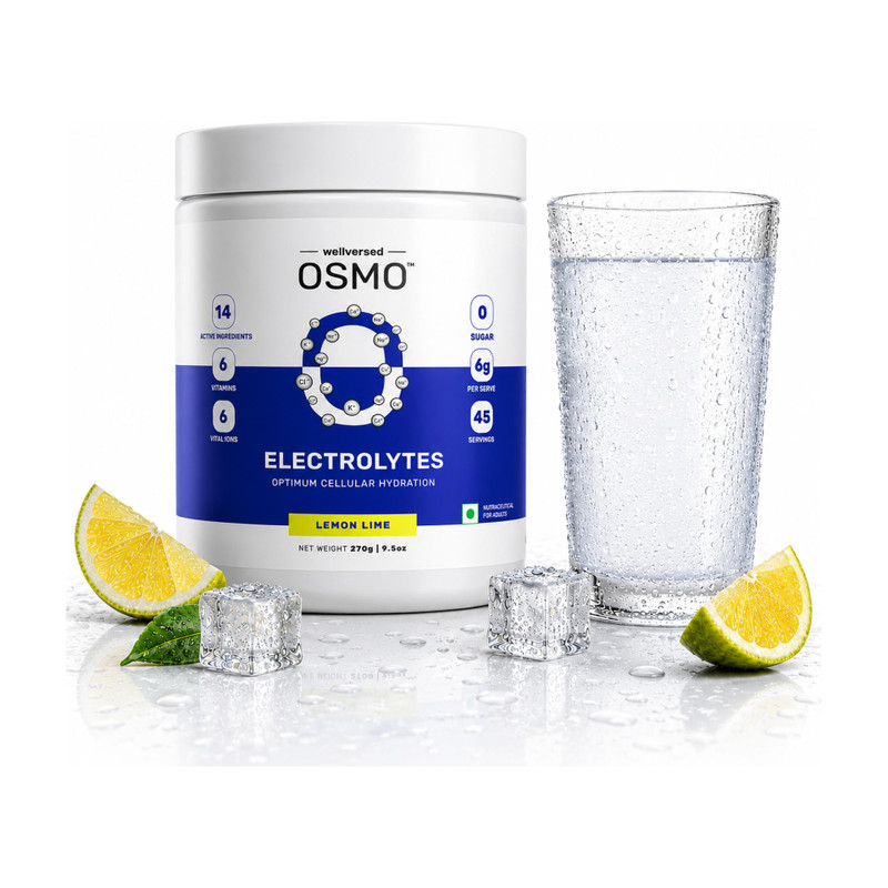 Wellversed OSMO Electrolyte Blend with Taurine & Vitamins | Cramp Relief and Rapid Hydration Drink(270 g, Lemon Lime Flavored)