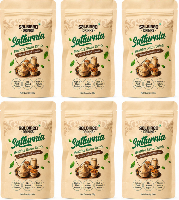 salbireo Masala flavored sattu drink mix | Pack of 6 | High in protein and fiber Energy Drink(6x41.67 g, Classic Salted Masala Flavored)
