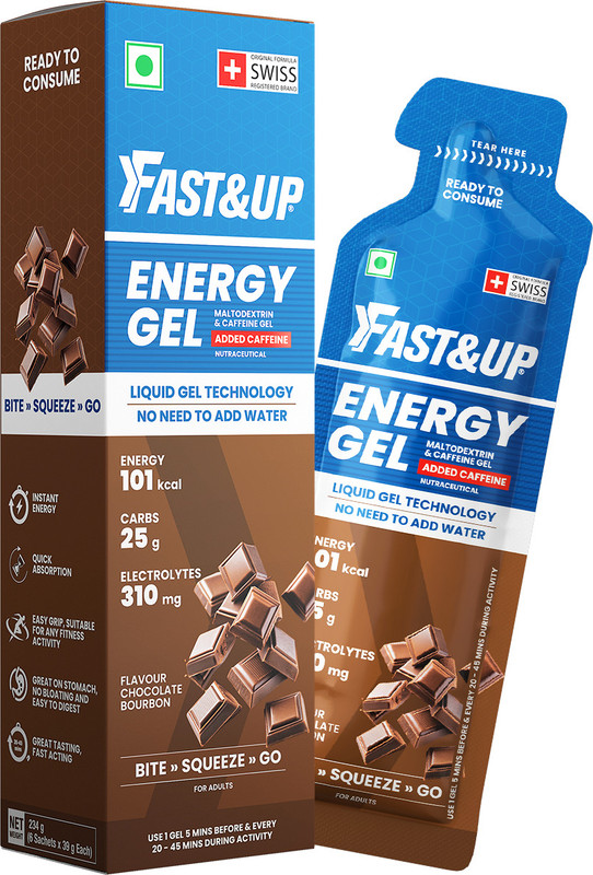 FAST&UP Energy Gels - Unique Liquid-Gel Technology for Instant Performance Boost Sports Drink(6 Sachets, Zesty Lemon Decaff Flavored)