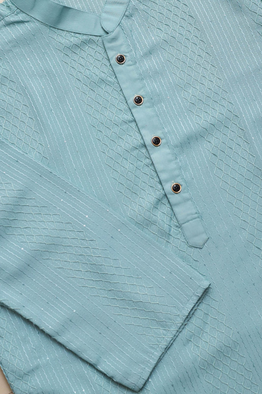 Koshin Men Embroidered Straight Kurta(Light Blue)