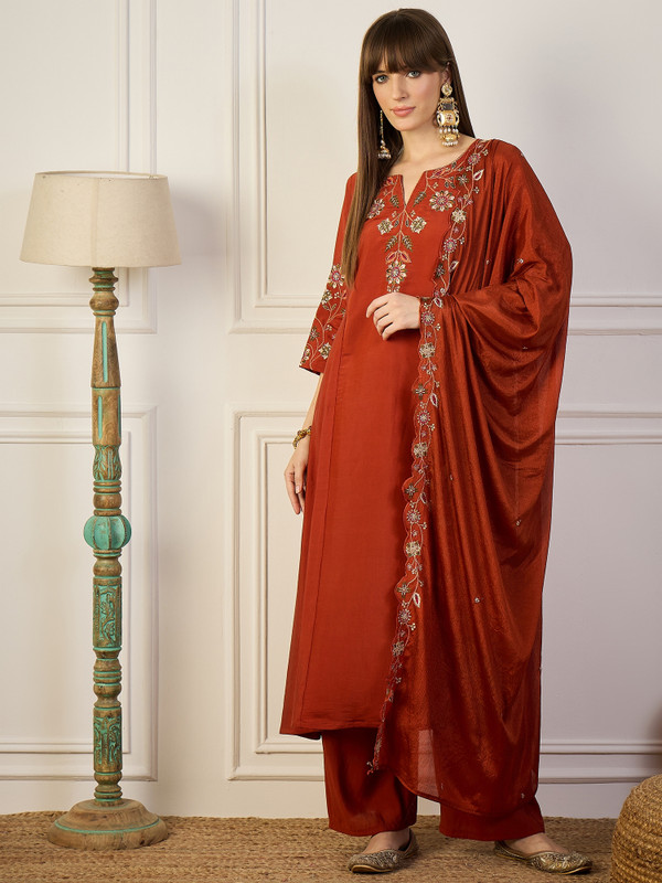 Vredevogel Embroidered Kurta, Trouser/Pant & Dupatta Set