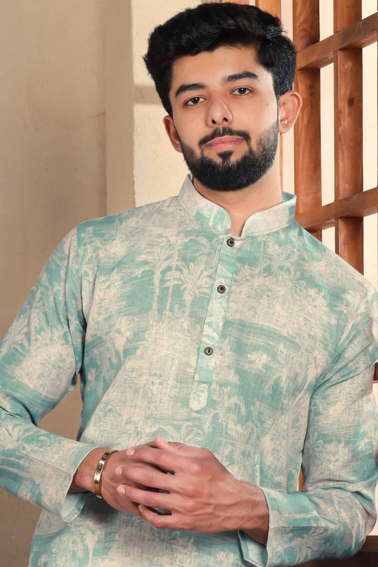 Koshin Men Printed Straight Kurta(Light Green)